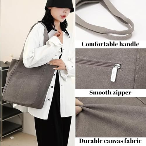 Base'ic Women's Large Canvas Shoulder Bag – Multi-Pocket Crossbody Tote for Daily, Work, Travel, Shopping4