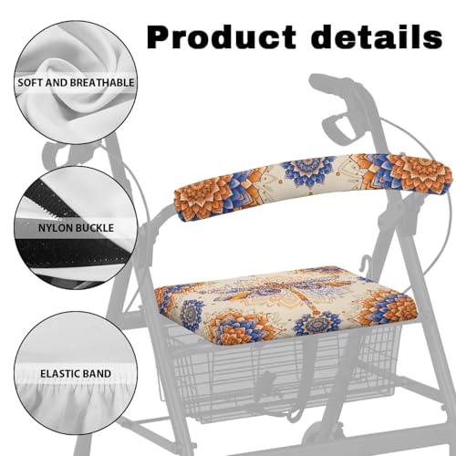 Image of Dragonfly Rollator Seat and Backrest Covers, Universal Soft Walker Seat Covers, Adjustable Accessories for Seniors with Seat Cover