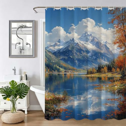 Rideau de douche imperméable et lesté en polyester bleu lac 120x150cm pour baignoire Z-305