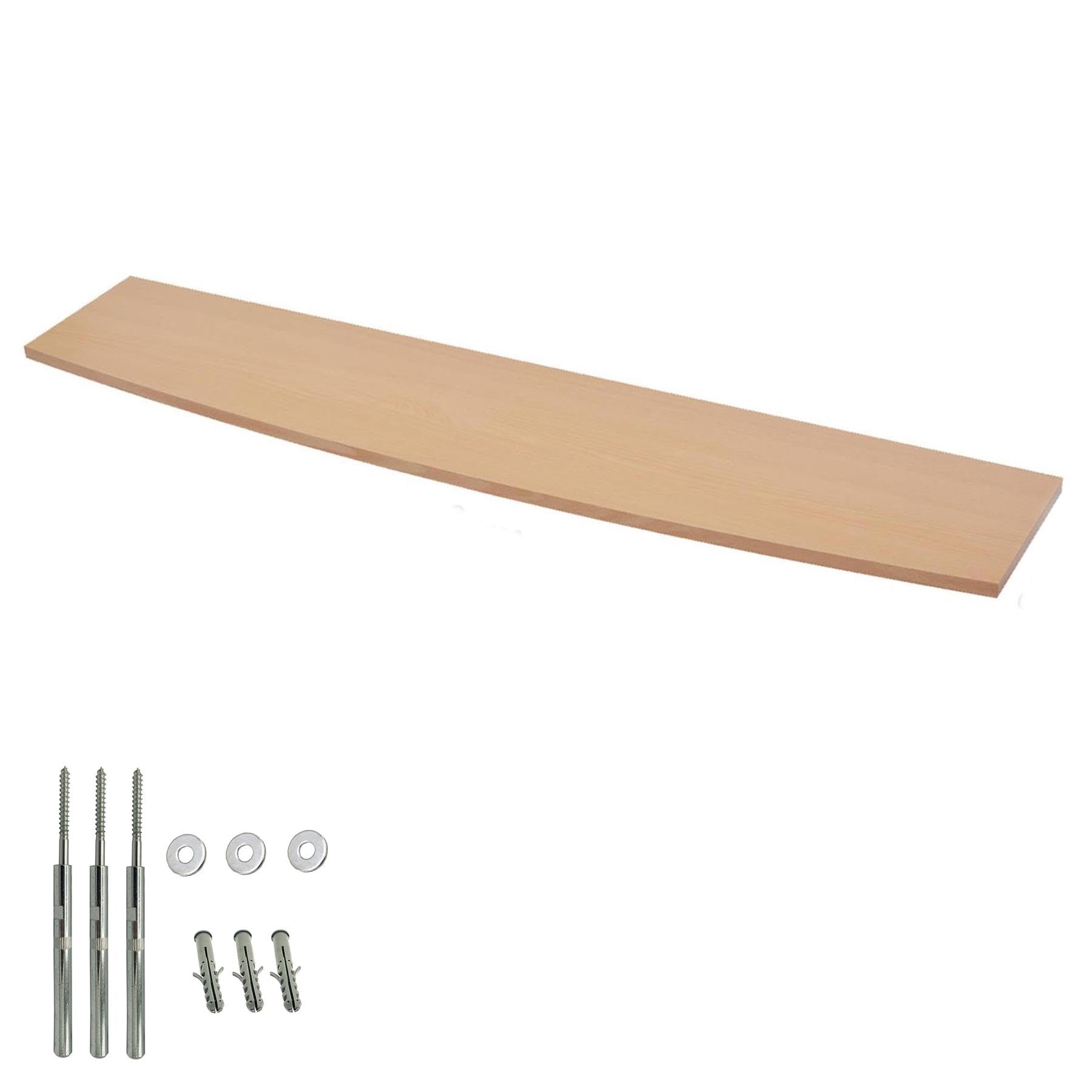 Floating Shelf Board for Bedroom Wall Fixings Included 60cm 90cm 118cm Long Oak Walnut Stainless Steel Wall Storage for Home & Office [Bowed Beech, 118 x 20cm]