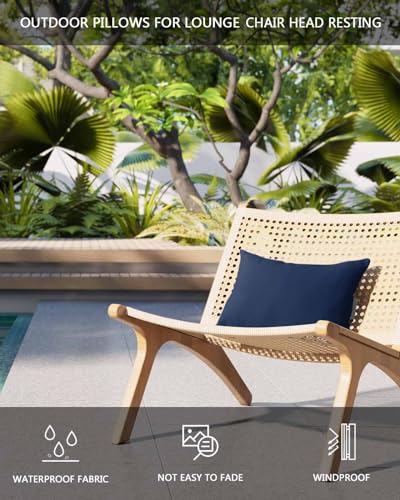 Navy Blue Outdoor Beach Chair Pillow Headrest for Chaise Lounge Chair,Recliner Head Pillow Waterproof Pillowcases with Elastic Band & Inserts 11x16(2 PCS) Pure Blue Solid Color Simple Minimalism Art