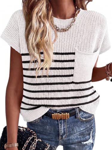 Image of Imily Bela Summer Fall Short Sleeve Sweater for Women | 2026 Crew Neck Ribbed Knit Vests Trendy Pullover Tops,Sweater Tank Tops,Sweater Vest