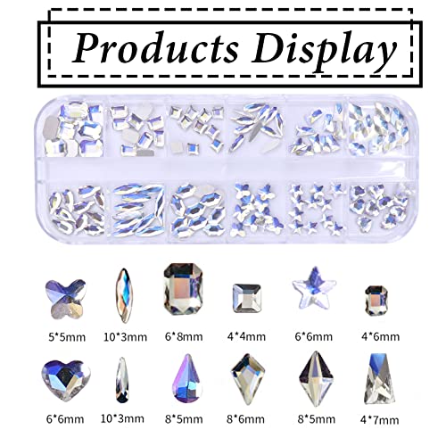 Belicey 2120Pcs Blue-White Nail Rhinestones Crystals Glass Gems Stones Multi Shapes Sizes Silver Glass Round Beads Flatback Rhinestones Gems For Nail Diy Crafts Clothes Shoes Jewelry #TOP1