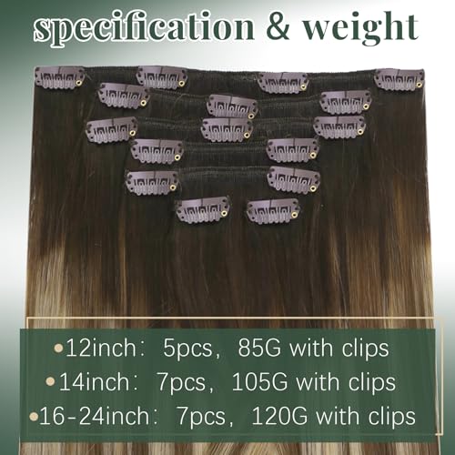 Image of Ugeat Hair Extensions Real Human Hair Clip ins Balayage 20 Inch 7pcs 120g | Clip in Extensions Real Human Hair , Chocolate Brown Balayage Bleach Blonde , Easy Application