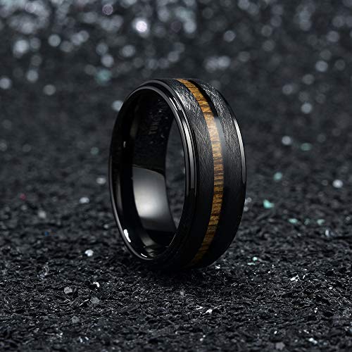 Image of King Will Nature Koa Wood Inlay Tungsten Carbide Wedding Ring 8mm Silver /Black /Gold /Green /Rose Gold /Blue Wedding Band for Men High Polished Anniversary Rings Comfort Fit Size 6-15