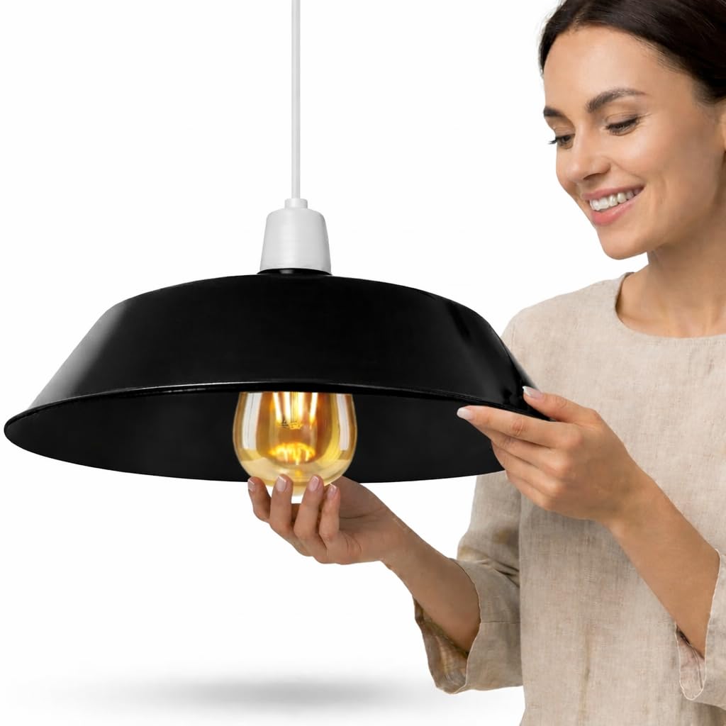 LEDSone Retro Industrial 36cm Black Metal Pendant Lampshade Easy Fit E27 Ceiling Light Shade — image 1