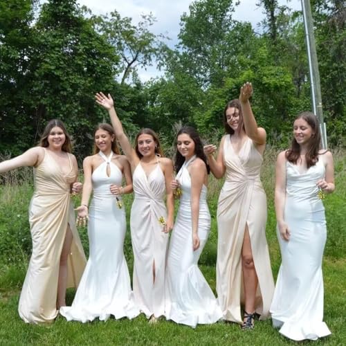 Women's V Neck Bridesmaid Dresses Sleeveless Satin Pleated Formal Dress with Slit 2025 LN114