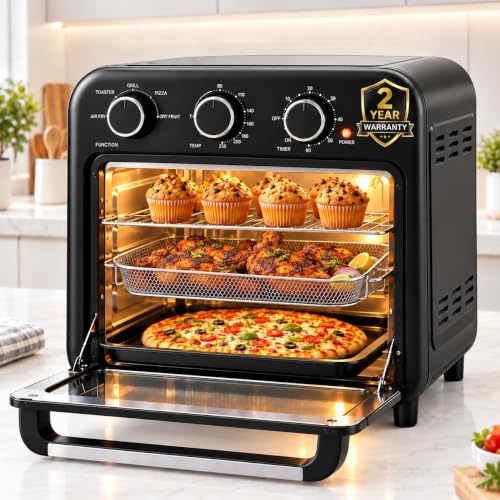 Image of iBELL 24L Air Fryer Oven For Home Kitchen, 6-in-1 Functionality, Bake, Grill, Toast, Pizza & Dehydrate, Adjustable Temperature Control & Timer | 2-Year Warranty | Black