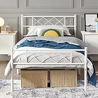 Yaheetech Metalen bed, eenpersoonsbed, metalen bedframe, stabiel logeerbed, minimalistisch eenpersoonsbedframe, bedframe met lattenbodem voor logeerkamer, slaapkamer en slaapzaal, wit