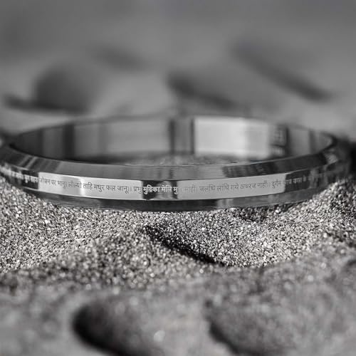 Image of Mesmerize 9 Verse Hanuman Chalisa Kada | Stainless Steel Religious Bracelet for Men | Micro-Carved Hindu Kada | Waterproof, Anti-Tarnish & Hypoallergenic | 6 Months Warranty.