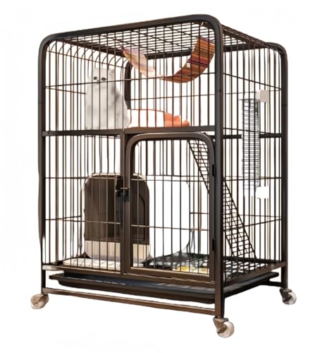 JoyeeLii 猫 ケージ 猫 ゲージ 3段 /2段 トイレ付き 大型/スリムコンパクト 人気 キャスター ハンモック フォーム ロフト付き 組立簡単 キャットケージ (ブラック,ミディアムダブルレイヤー 60*45*85CM)