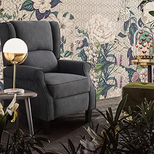 COOLDEX Wingback Recliner Chair with Heat & Massage Feature, Tufted Fabric Accent Chair Sofa for Reading, Living Room and Bedroom (Grey)