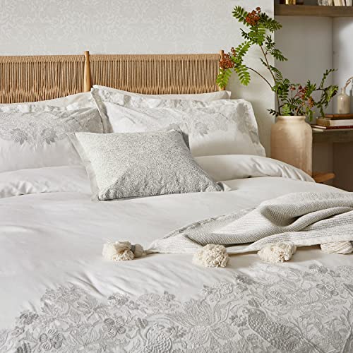 PURE STRAWBERRY THIEF EMBROIDERY DUVET COVER SILVER/WHITE - Image 2