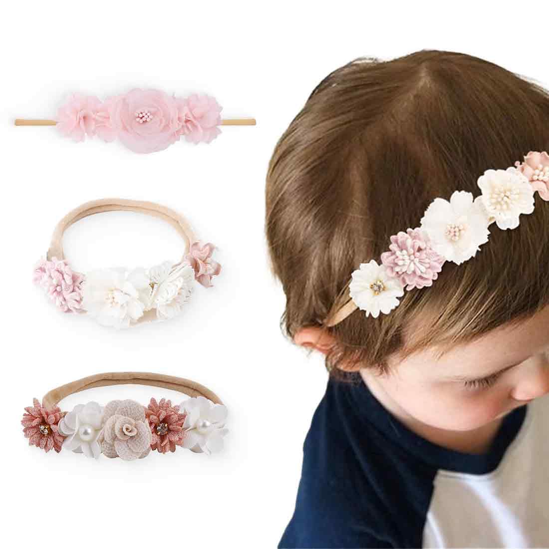 AIYVELU 3 Stück Haarband Baby, haarband baby mädchen, zarte Blume Nylon-Haarbänder, baby haarband, Kleinkind-Haar-Accessoires für Baby-Mädchen, Neugeborene, Säugling, Kleinkind und Kind