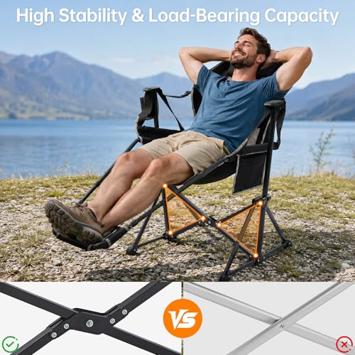 Silla mecedora plegable para camping Aohanoi con reposapiés para adultos hasta 400 libras, portátil con portavasos y almohada, resistente para playa, RV y senderismo miniatura 7