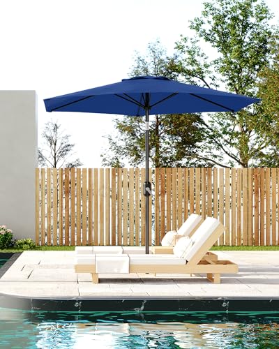 7.5FT Outdoor Patio Umbrella Table Market with Push Button Tilt and Crank, 6 Sturdy Ribs UV Protection Waterproof for Garden, Deck, Backyard, Pool (Navy Blue)