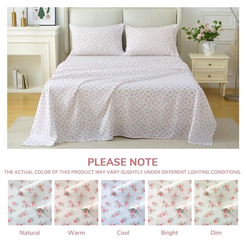 Image of MUXHOMO King Size 4 Piece Sheet Set, Soft Breathable Bed Sheet Set for Bedroom with Deep Pocket Up to 16 inch, Wrinkle-Free & Cooling Bedding for Oeko-TEX Certified - Floral Pink