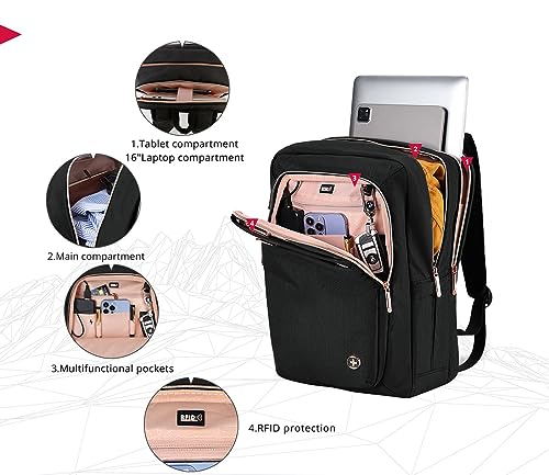 Swissdigital Design Katy Rose Women's Backpack Black With Rose Gold Zippers College Travel Laptop Backpack (15.6 Inch, Katy Rose Backpacks, Black) #TOP4