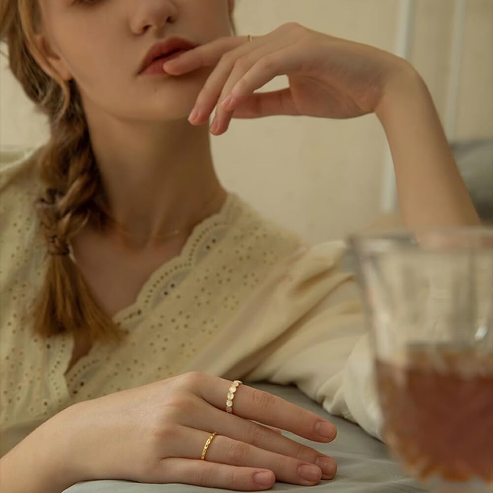 Anillo de 14 quilates para mujer, ligero, tamaño chapado en oro con 6/7/8, perlas de oro, uso especial y elegante, ajuste diario, anillo ideal, ocasiones para, Metal