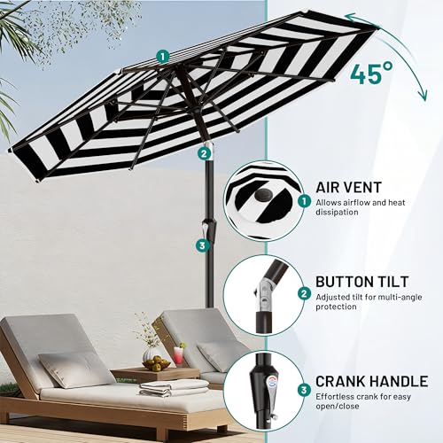 Image of AreShark 9 FT Patio Umbrella for Outdoor, Outdoor Table Umbrella with Push Button Tilt and Crank, Outdoor Patio Umbrellas with 8 Sturdy Ribs for Market, Garden, Pool (Black & White Stripe)