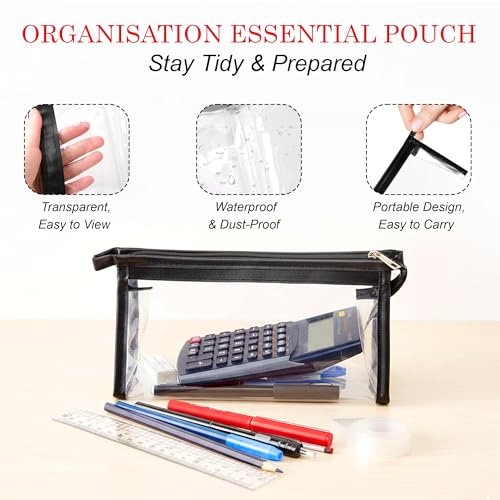 Image of GLUN Transparent Stationary Pouch with Zipper Closing for Girls & Boys, Organizer for School, Collage, Office, Cute Cosmetic Bag for Women, Multi-Purpose White Colour Pouch Pack of 1