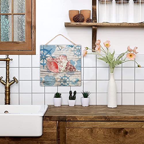 Letreros de madera náuticos rústicos con animales marinos para colgar 6