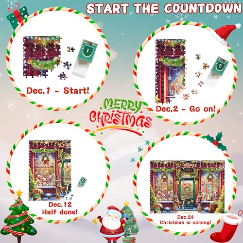 Alagoo Advent Calendar 2025 Jigsaw Puzzles - Christmas Shop Advent Calendar Puzzle, 1008 Pieces 24 Days Countdown to Xmas Gifts, Home Decor Family Gifts Christmas Puzzles for Kids Adult