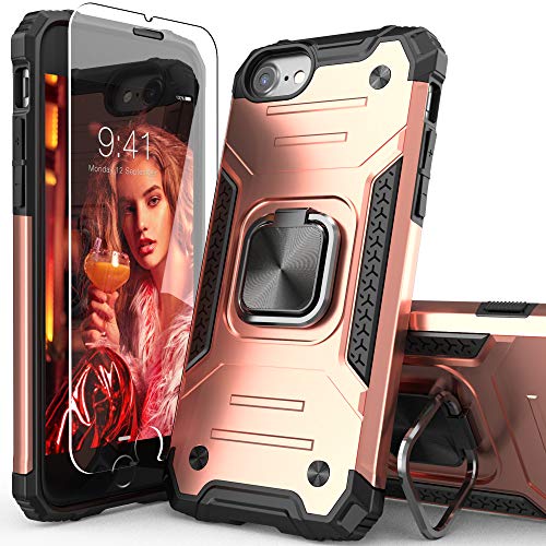 IDYStar for iPhone SE 2020 Case with Screen Protector,Shockproof Drop Test Cover with Kickstand Lightweight Protective Case for iPhone 6/6s/7/8/SE 2020/SE 3 2022,Rose Gold