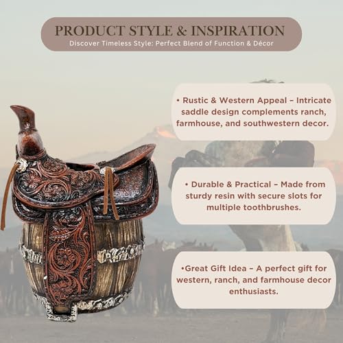 Toothbrush Holder - Saddle Design Toothbrush Holder Southwestern Rustic Decor for Western Ranch and Farmhouse Kitchen and Bathroom