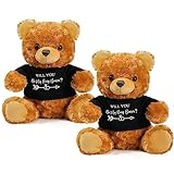 Jexine 2 Pieces Wedding 10 Inch Bear Stuffed Animal Will You Be My Flower Girl Ring Boy Proposal Gifts from Bride Groom with Clothing for Wedding Proposal Anniversary Party (Ring Bearer)