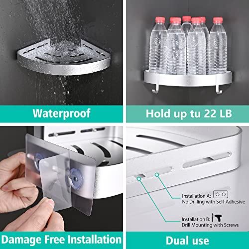 TRUSTLIFE Bathroom Storage Organizer Shower Corner Shelf No Drilling Wall Mounted Bathroom Shelf with Hooks - Image 2