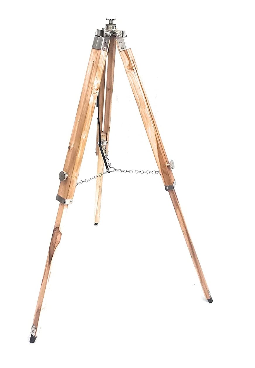 ALADEAN Spotlight Floor Lamp & Wood Tripod for Hollywood Style Industrial Floor Lamps (Tripod Natural Chrome)