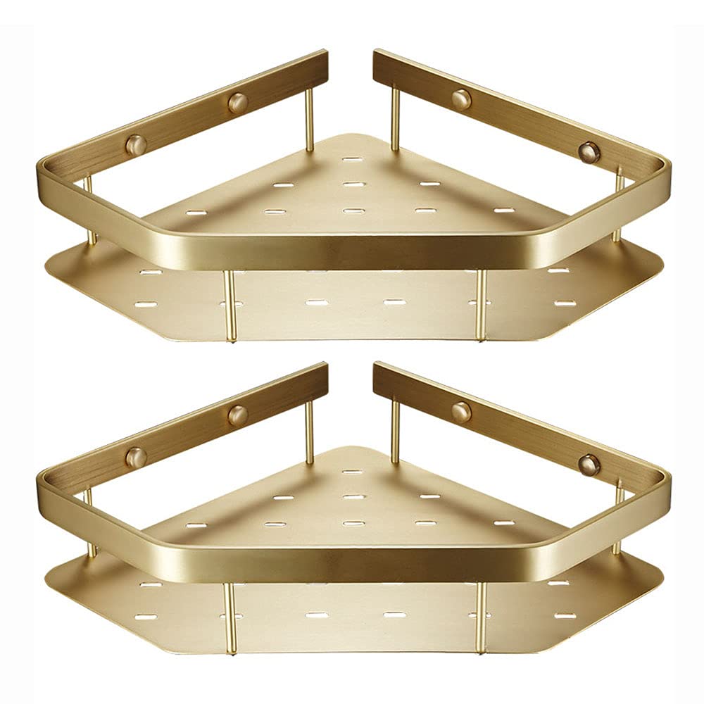 Duschablage Ecke Messing Duschkorb Rostfrei Ablage Dusche Wand Bad Duschregal Eckbadregal Eckküchenregal Arbeitsplatte Badzubehör Wandbefestigung Badezimmerablagen Polygon, Gold