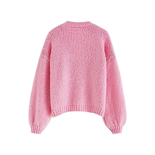 Image of CHICWISH Women's Candy Pink /Cream Stitch Strawberry Button Up Hand Knit Cardigan
