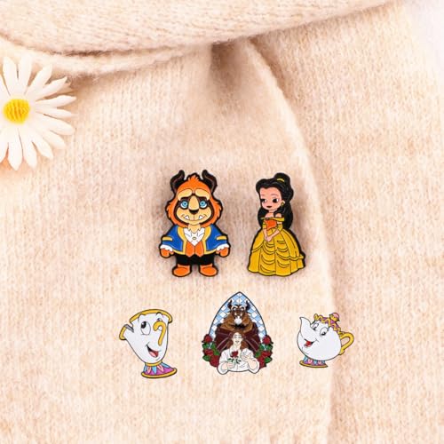 Cartoon Princess Enamel Pin Collection Set, 5 Pieces, Decorative Character Pins4