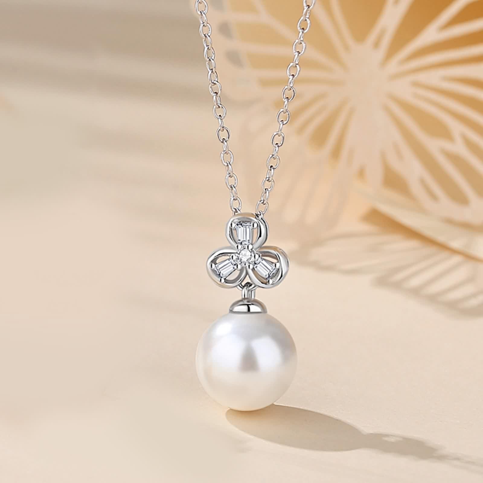 Collana Perla Donna, Collana Lunga Moda Ciondolo Catenina Gioielli Oro Rosa 9K/14K/18K con Moissanite Fiore e Perla 40+5cm