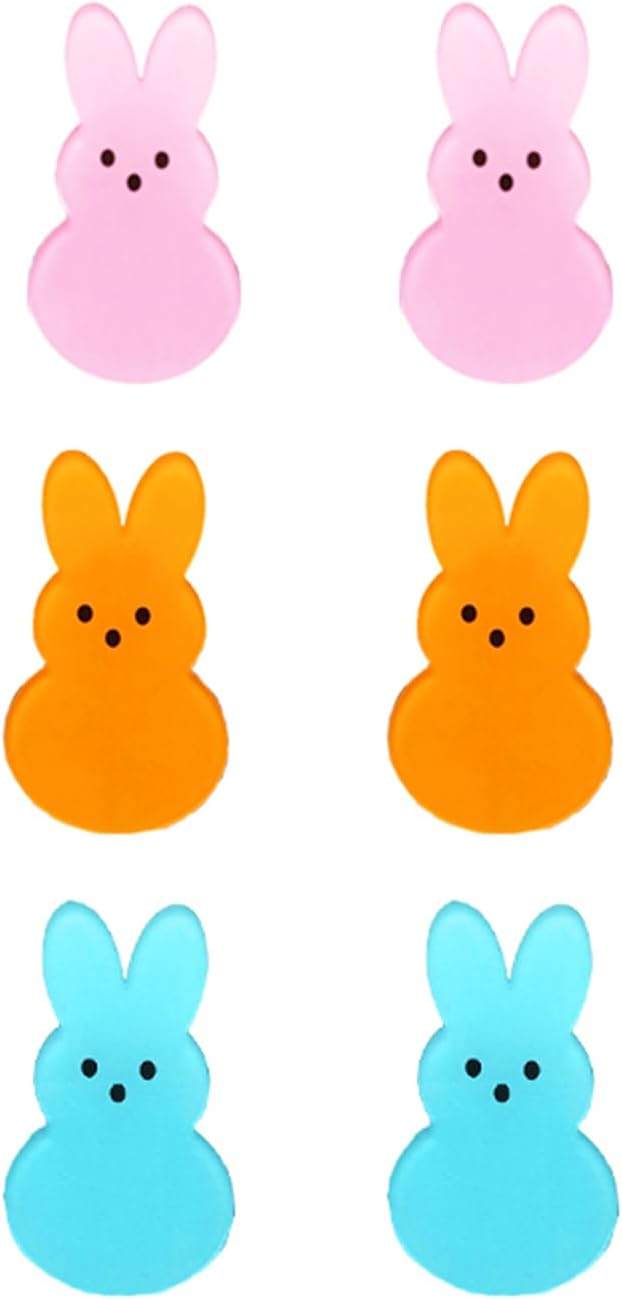 3pcs Easter Bunny Stud Earrings for Women Lightweight Acrylic Animal Earrings Cute Colorful Sequin Spring Rabbit Stud Earrings Easter Party Jewelry