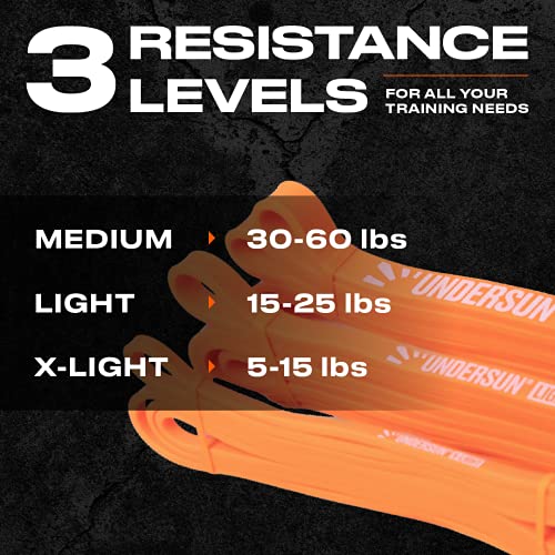 Undersun Pull Up Resistance Workout Band Set With 3 Assistance Exercise Bands For Men & Women Heavy Duty In Orange (X-Light, Light, And Medium) #TOP2