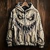 Halloween Sweatshirt Men, Scary Face Horror Print Hoodie Steampunk Gothic Pullover With Hood Casual Stylish Long Sleeve Pullover Vintaged Full Zip Drawstring Hoodies Retro Contrast Hoodie White #1
