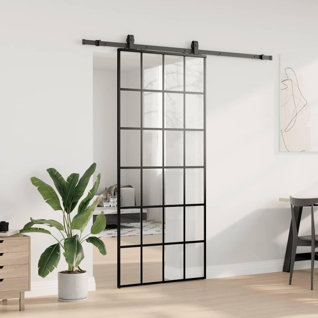 Porta scorrevole con guarnizione, porta in vetro ESG, 90 x 205 cm