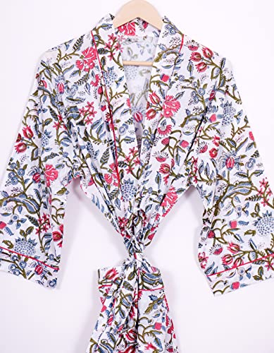 Image of Pure 100% Cotton Robe For Womens Bathrobe Dressing Gown Long sleepwear Free Size Kimono