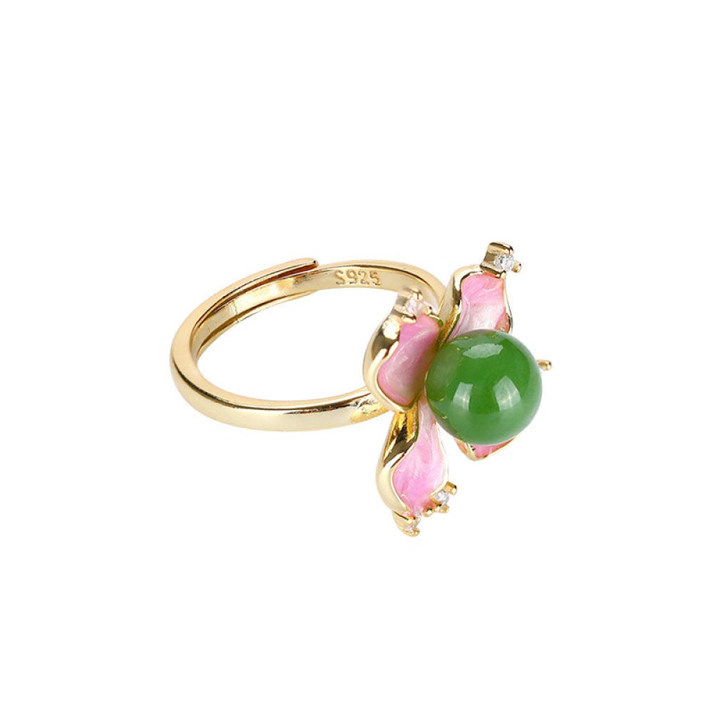 Vintage Estilo Chino S Plata 925 Anillo Abierto Mujer Cloisonné Jasper Cordón Redonda Flor Regalo Creativo Moda Tendencia De Personalidad Temperamento Elegante