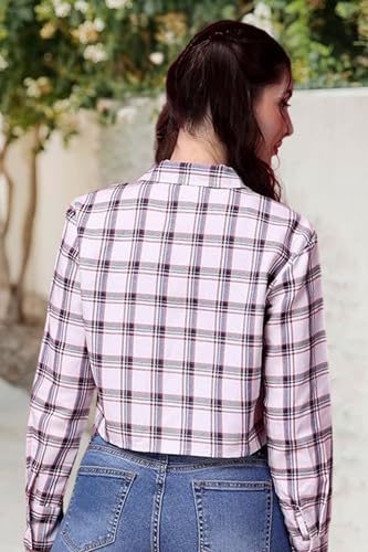 Image of POPWINGS Casual Pure Cotton Checks Crop Shirt for Women | Stylish Western Crop Shirt for Women | Full Sleeves Crop Shirt for Women