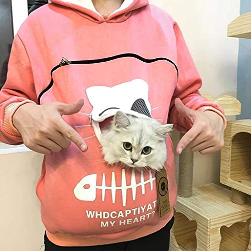 Wuai Unisex Men Women Pet Carrier Hoodies Cat Dog Kangaroo Pouch Holder Sweatshirt Shirt Pullover Top Plus Size(Pink,Large) #TOP1