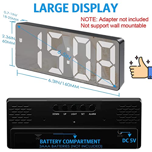Amir Digital Alarm Clock, Mirror Clock, Led Clock For Bedroom, Electronic Desktop Clock With Temperature Display, Adjustable Brightness, Voice Control, 12/24H Display For Bedroom, Kids, Elder #TOP1