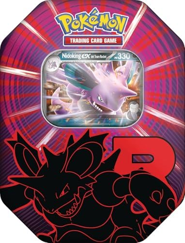 Pokémon: Lata Team Rocket: Nidoking ex de JCC Pokémon (1 Carta holográfica de promoción y 4 Sobres de Mejora)
