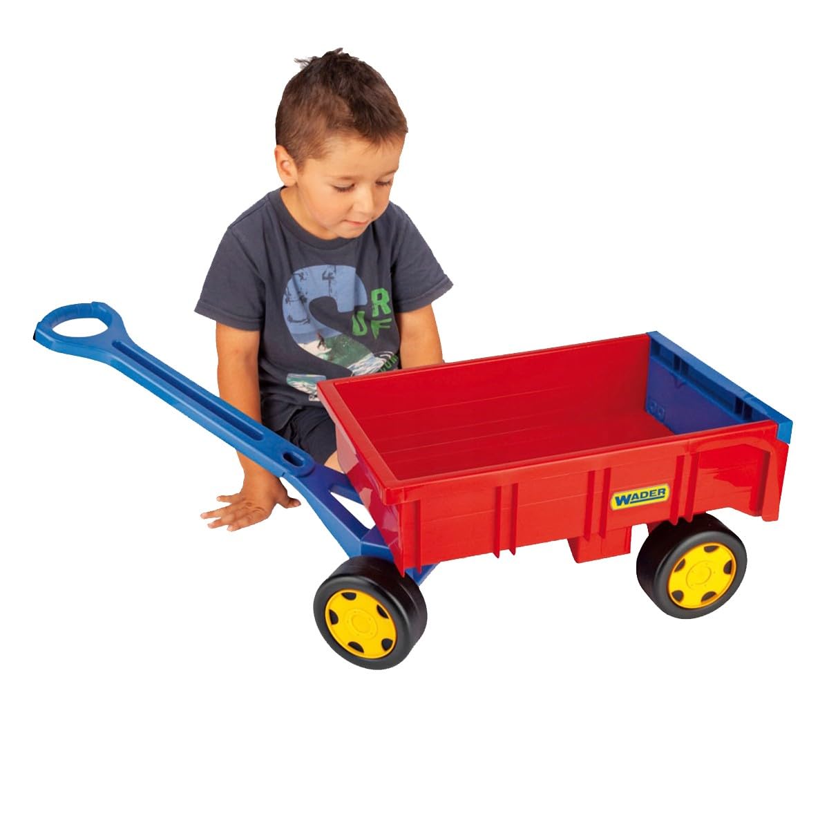 Wader 10950 - Carretilla de Mano Gigante con robustos Ejes de Acero, Capacidad de Carga hasta 60 kg, tamaño Aprox. 95 cm, para niños a Partir de 12 Meses, Juegos creativos