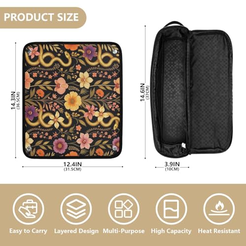 Organizador de Herramientas para Cabello 2 en 1 con Base Resistente al Calor, Bolsa para Planchas y Rizos, Diseño Retro de Serpiente y Flores, Esencial para Viajes para Mujeres miniatura 4