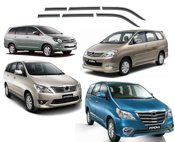 Malik AUTO Unbreakable Chrome line Door Visor/Wind Deflector/Rain Guard Compatible Innova (2004 to 2015) Type-1,2,3,4 (Set of 6pc)-image-36
