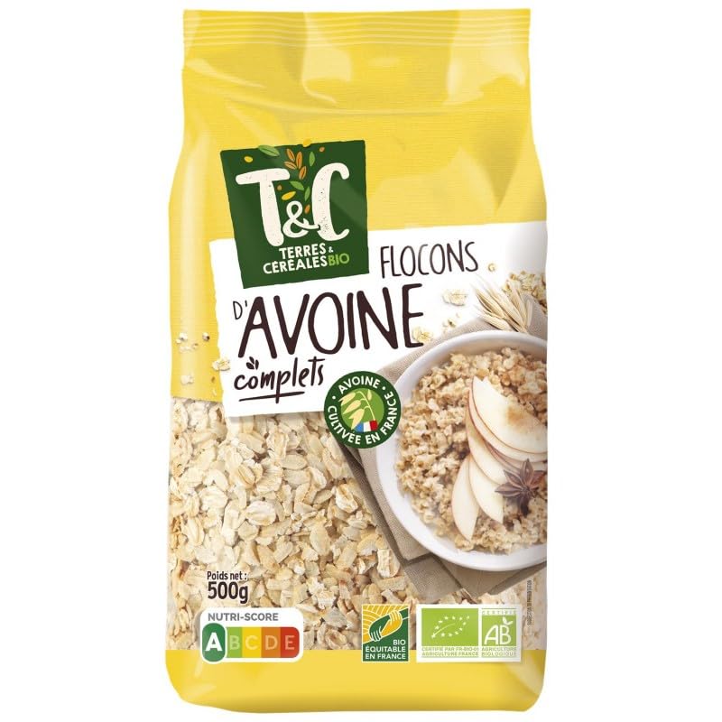 Terres Et Céréales - Flocons Avoine Bio 500G, Grains Entiers, Idéal Pour le Petit Déjeuner et la Pâtisserie, Alimentation Bio de Qualité Supérieure. - Le Lot De 4
